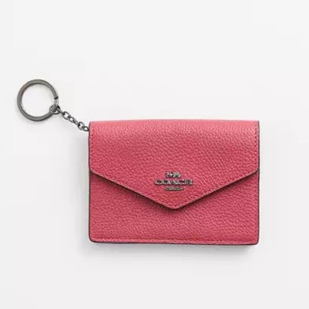 Coach Women's Red Metallic Leather Wallet keychain NWT